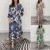 Kadın Maxi Elbise Dokuzuncu Kollu Kontrast Renk Vintage Baskı Büyük Boy Patchwork Ayak Bileği Uzunluğu Düğme Dekor Yüksek Bel Bayan Ayak Bileği Uzunluğu Uzun Elbise