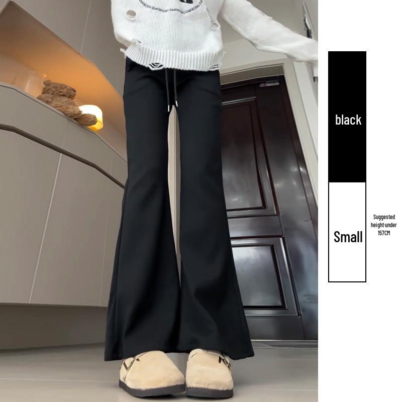 Douyin Women’s Winter Fleece-Lined Micro Flare Sweatpants - 2024 High Waist Slimming Wide Leg Horseshoe Pants