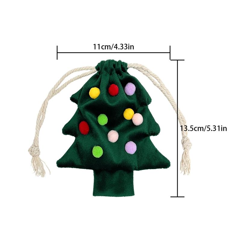 Christmas Tree Velvet Drawstring Gift Bag with Bells Xmas Hanging Ornament Candy Pouch Christmas Party Decoration Supplies 7