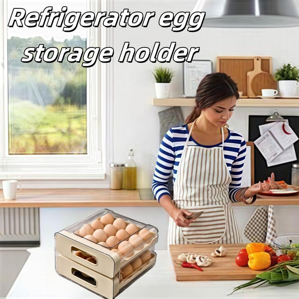 Clear 32-Egg Holder for Refrigerator, Egg Container for Refrigerator, Egg Organizer for Refrigerator.