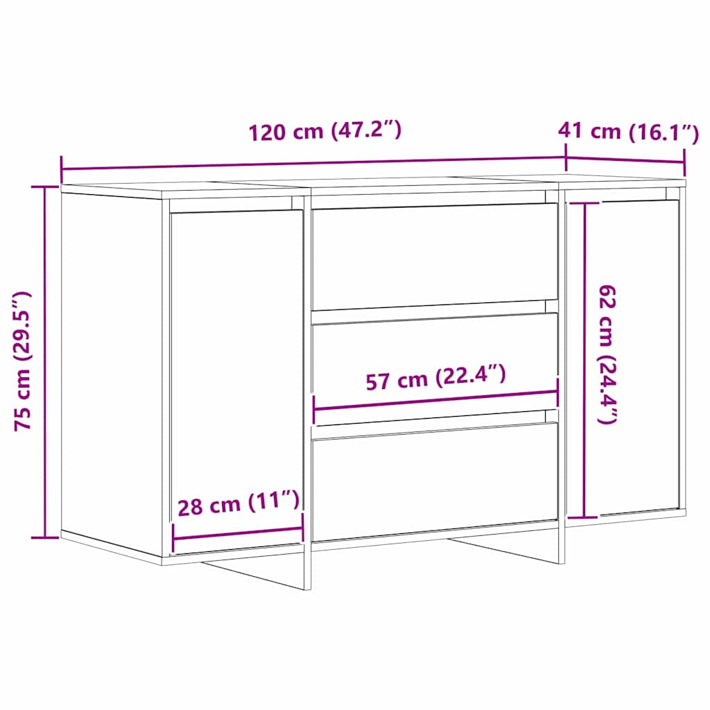 Sideboard Black Oak Effect 120 x 41 x 75 cm Wood Based Material