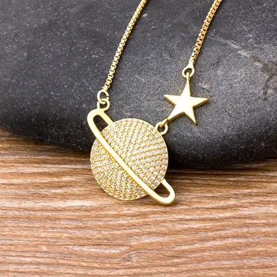 

New Charm Cubic Zirconia Planet Pendant Choker Cool Crystal Earth Star Chain Necklace for Women Party Wedding Jewelry Gift белый