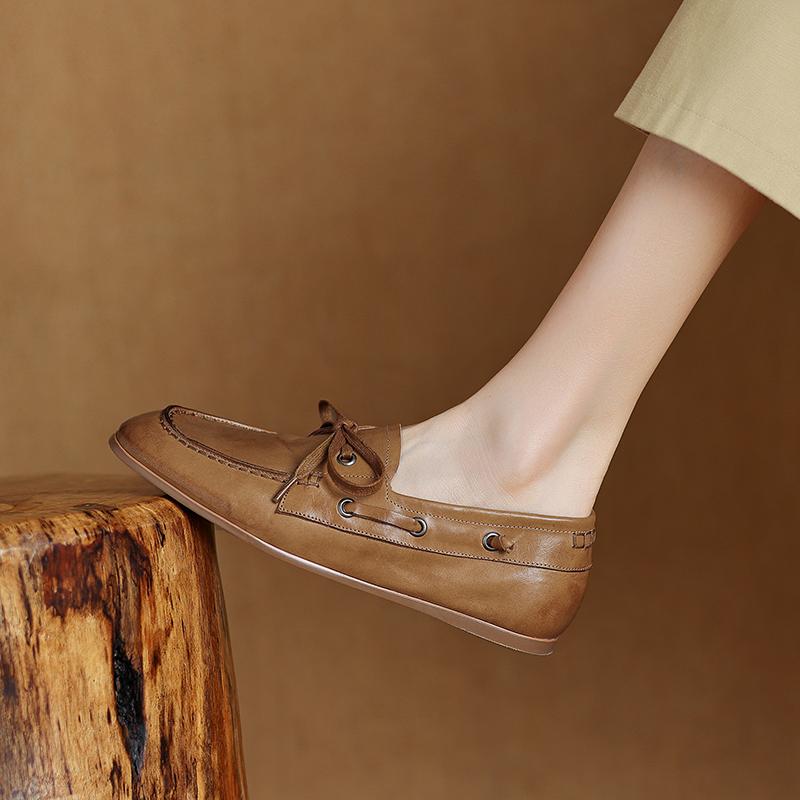 Fashion Cow Leather Round Toe Women Flat Shoes Casual Loafers Women Shoes Without Heel 2025 New Spring Autumn Mules Woman Simple Shoes