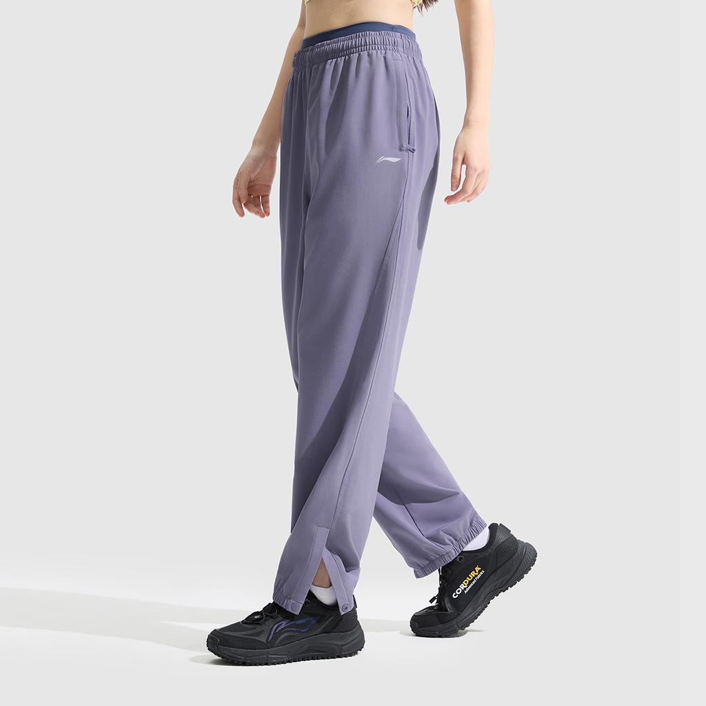 Li-Ning Fitness Series Casual Simple Solid Color Tapered Knit Sports Pants Women Bottoms Dark-Gray Purple AYKV224-4