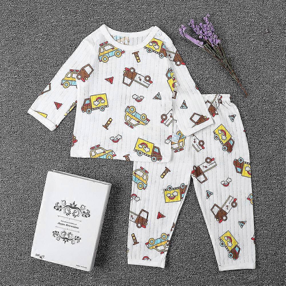 Autumn BabyLong Sleeve Car Printing Cotton O-Neck Shirt And Pants Cute Pajamas Set