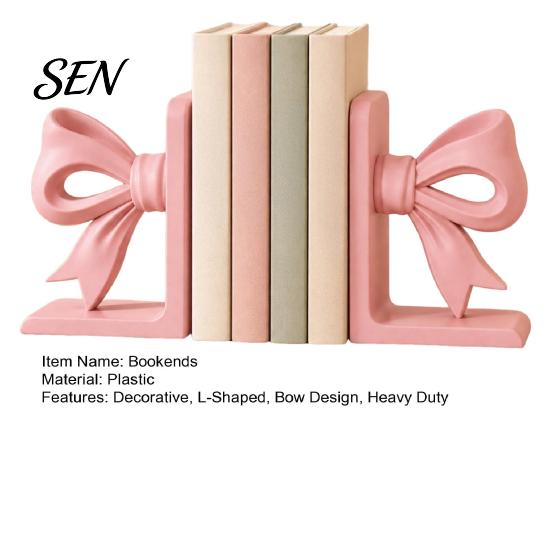 Practical Gifts for Readers 2Pcs/Set 3D Printed Pink Bow Bookends Shelves, Decorative L-Shaped Book Stoppers Home Artistic Shelf Decor Office Desktop