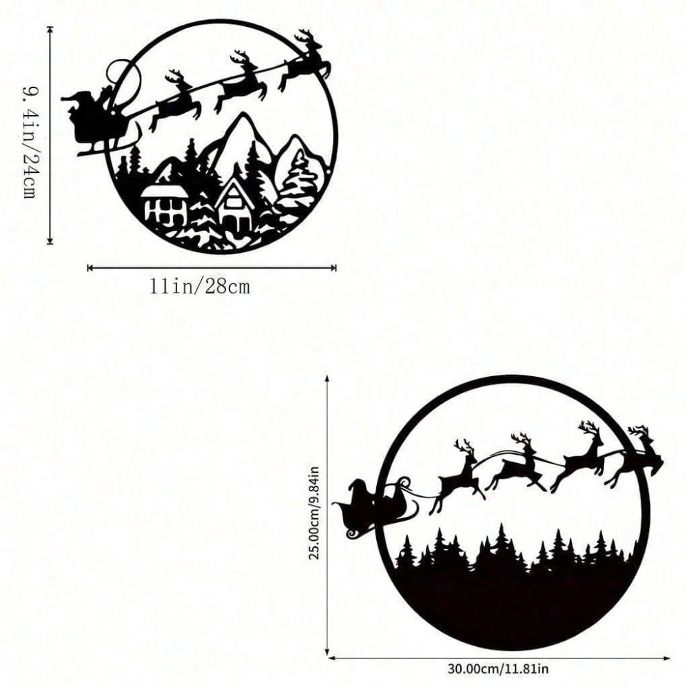 

2 PCS Round Metal Wall Plaque Merry Christmas Sign Large Holiday Home Decor разноцветный