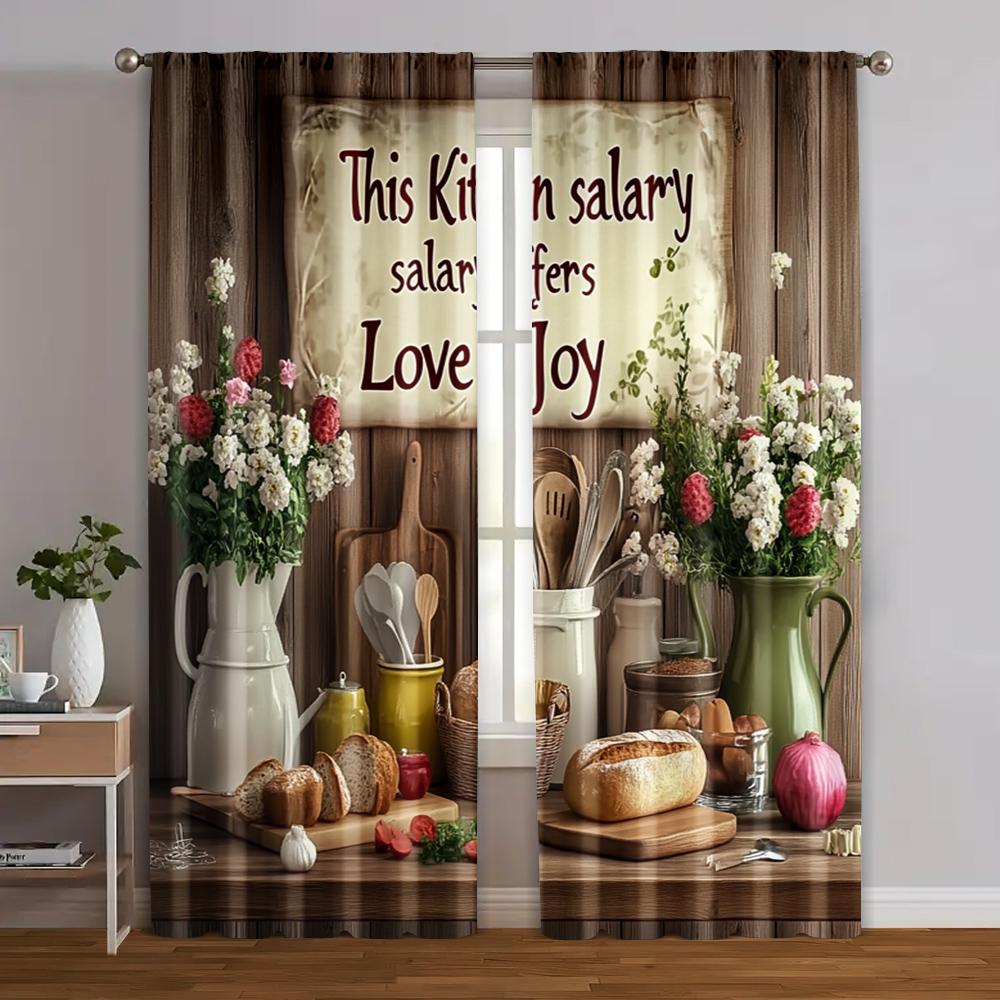 

Set Of 2 Contemporary Curtains Rustic Farmhouse Kitchen Without Rod Thermal Insulation Curtain Room Darkening Polyester Machine Washable Ideal For W100*H70(CM)-Grommet top&1PCS