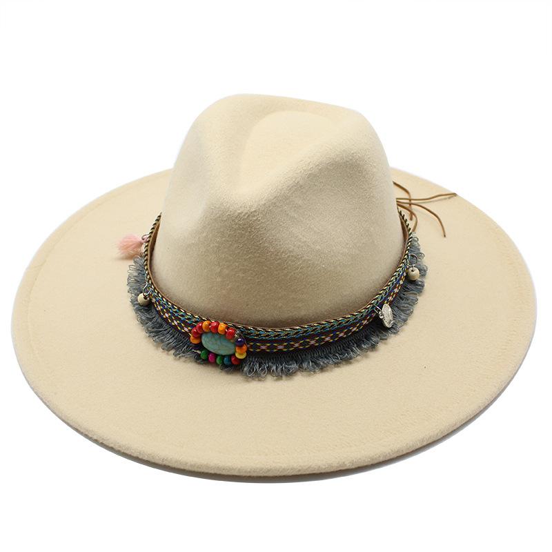 Ethnic Style Woolen Big-Brimmed Jazz Top Hat For Men And Women 9.5Cm Big-Edged Jazz Hat Church Hat