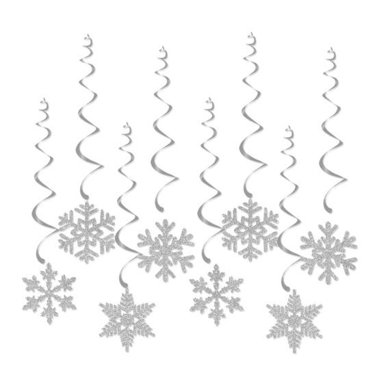 8 Pcs Christmas Snowflake Hanging Swirl Decorations Winter Party Glitter Snowflake Ceiling Streamers for Christmas Birthday Baby Shower New
