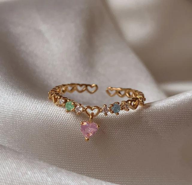 New Cute Colorful Zircon Flower Ring For Women Girl Fashion Vintage Zircon Adjustable Rings Jewelry Gift