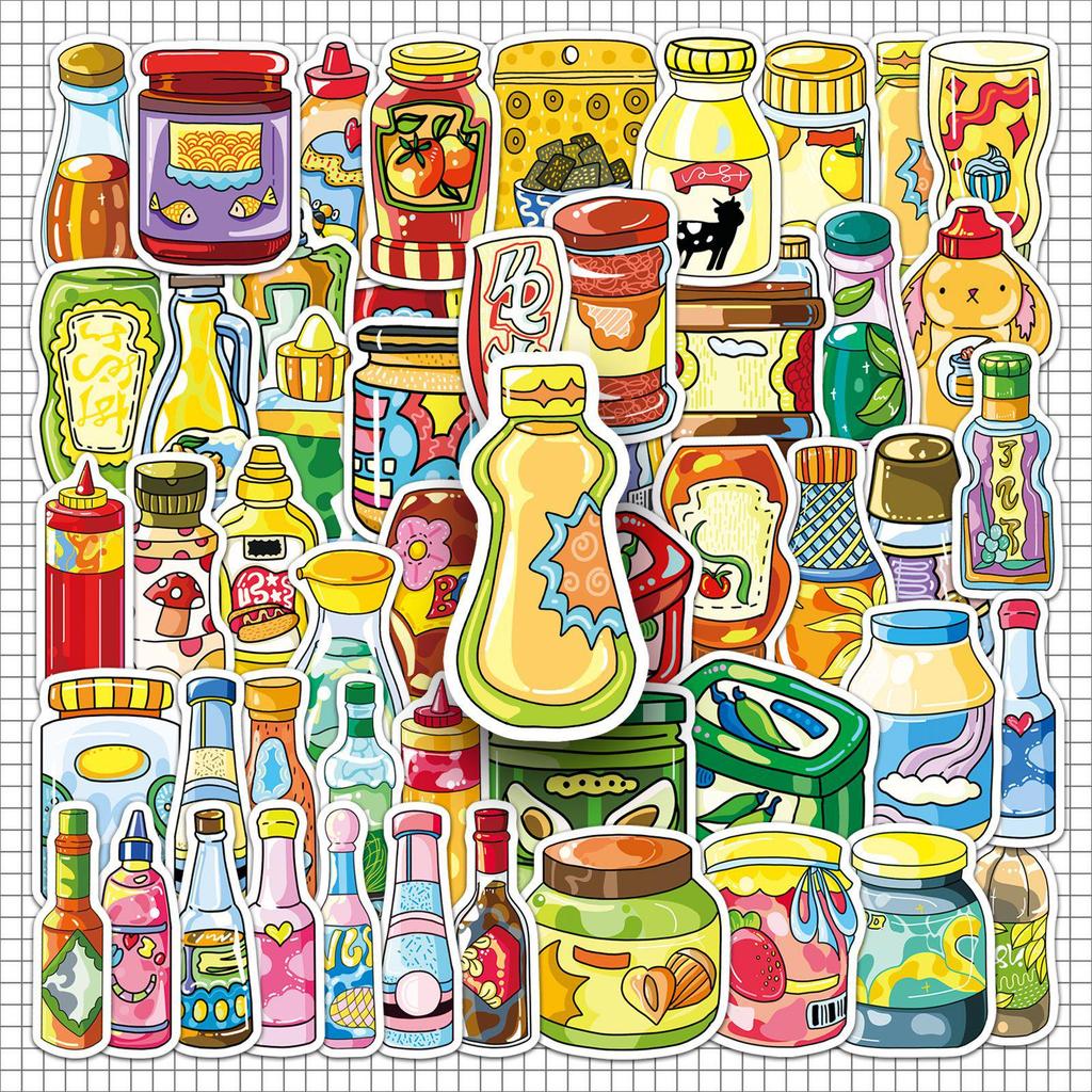 51 Sauce Cartoon Hand-Drawn Creative Waterproof Stickers for Suitcases, Earphones, Desktops