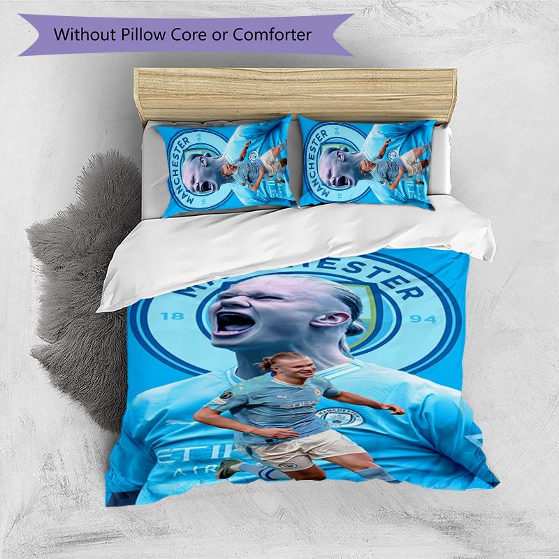 Erling Haaland 3pcs Bedding Set Duvet Cover Closure Includes 1 Duvet Cover & 2 Pillowcases for All Seasons Bedroom Home Dorm Decor