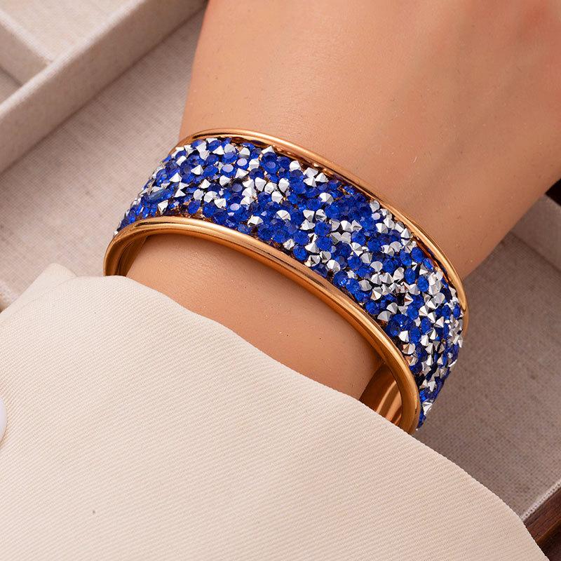 Color Rice Bead Rhinestone Open Bracelet Exaggerated Wide Face Bracelet Fashionable Personality Cool Hand Jewelry