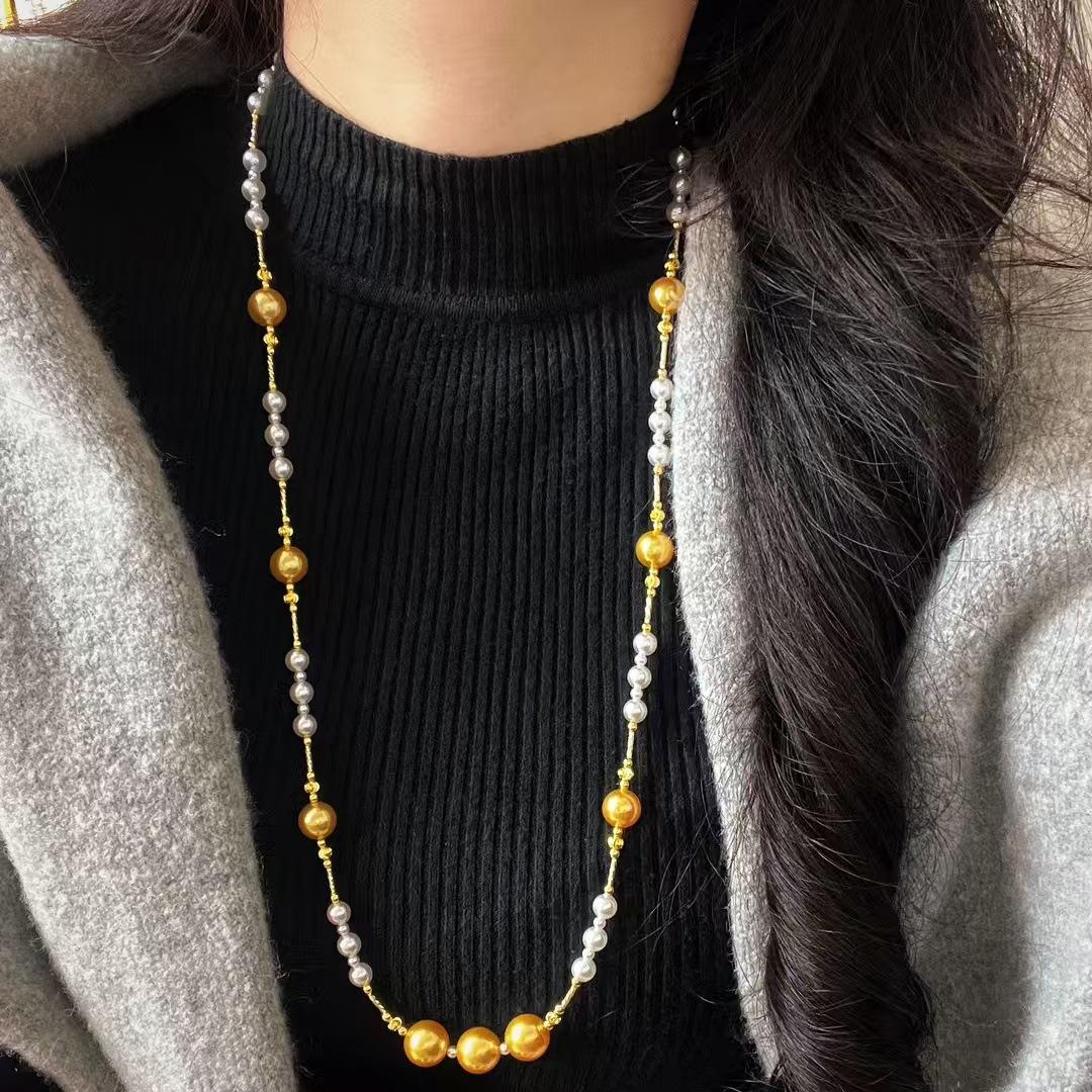 

Vintage High Quality Faux Crystal Pearl Sweater Chain Necklace Collarbone Chain