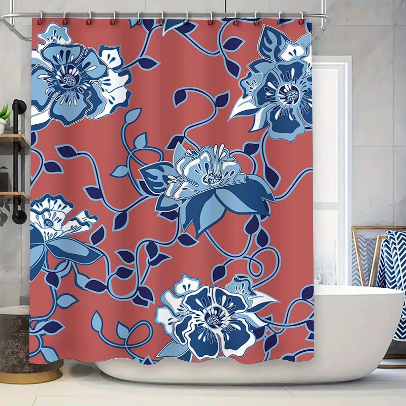

Modern Blue Red Flower Shower Curtain Fabric Home Decor Waterproof Bathroom Decoration Set for Wet Areas Size 180x240cm (Blue) 90x180cm