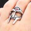 Punk Vintage Stainless Steel MF DOOM Mask Rings With Red Stone Fashion Fingers Jewelry For Men Women Party Amulet Jewelry Gifts