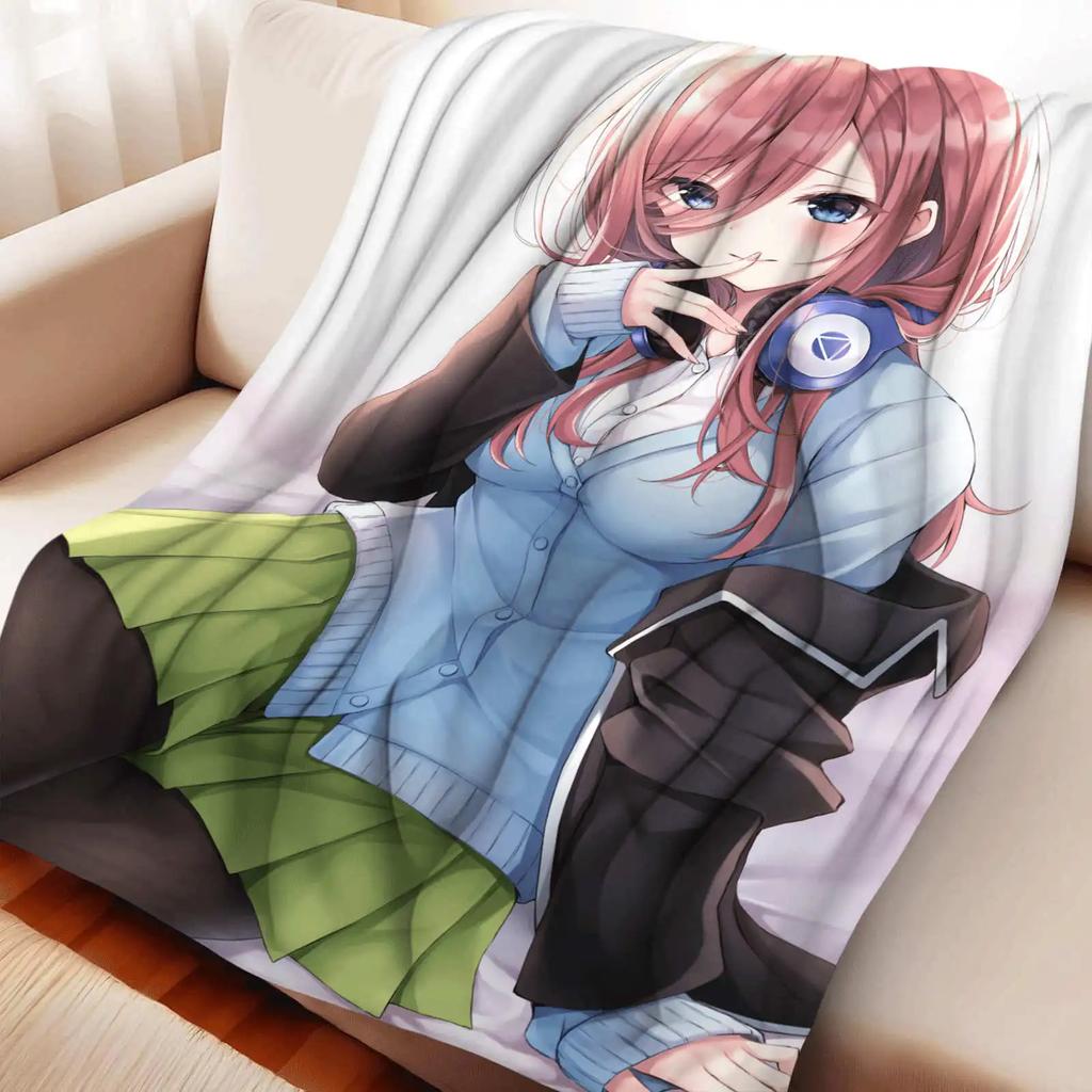 Kreslená přikrývka The Quintessential Quintuplets Nakano Miku, flanelová, teplá, měkká, otaku přehoz, multifunkční, dekorativní bytový textil