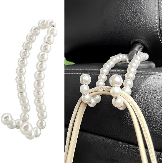 Elegant Pearl Car Seat Headrest Hook, Cute Car Seat Headrest Hanger Pearl Purse Hook Decor, Universal Auto Interior Organizer Seat Back Storage Hook