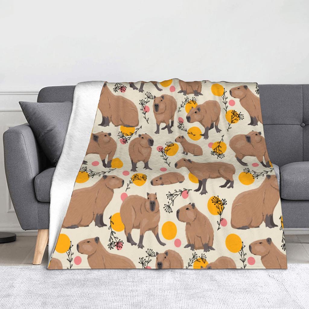 Capybara Cartoon Blanket Fleece Print Multi-function Lightweight Throw Blankets for Sofa Couch Quilt