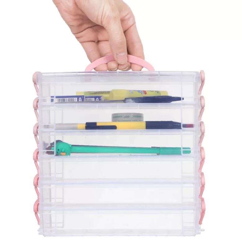 6-layer Organizer Portable Storage Box Stackable Storage Box With Lid Clear Plastic Organizer Drawers Storage Case With Handle