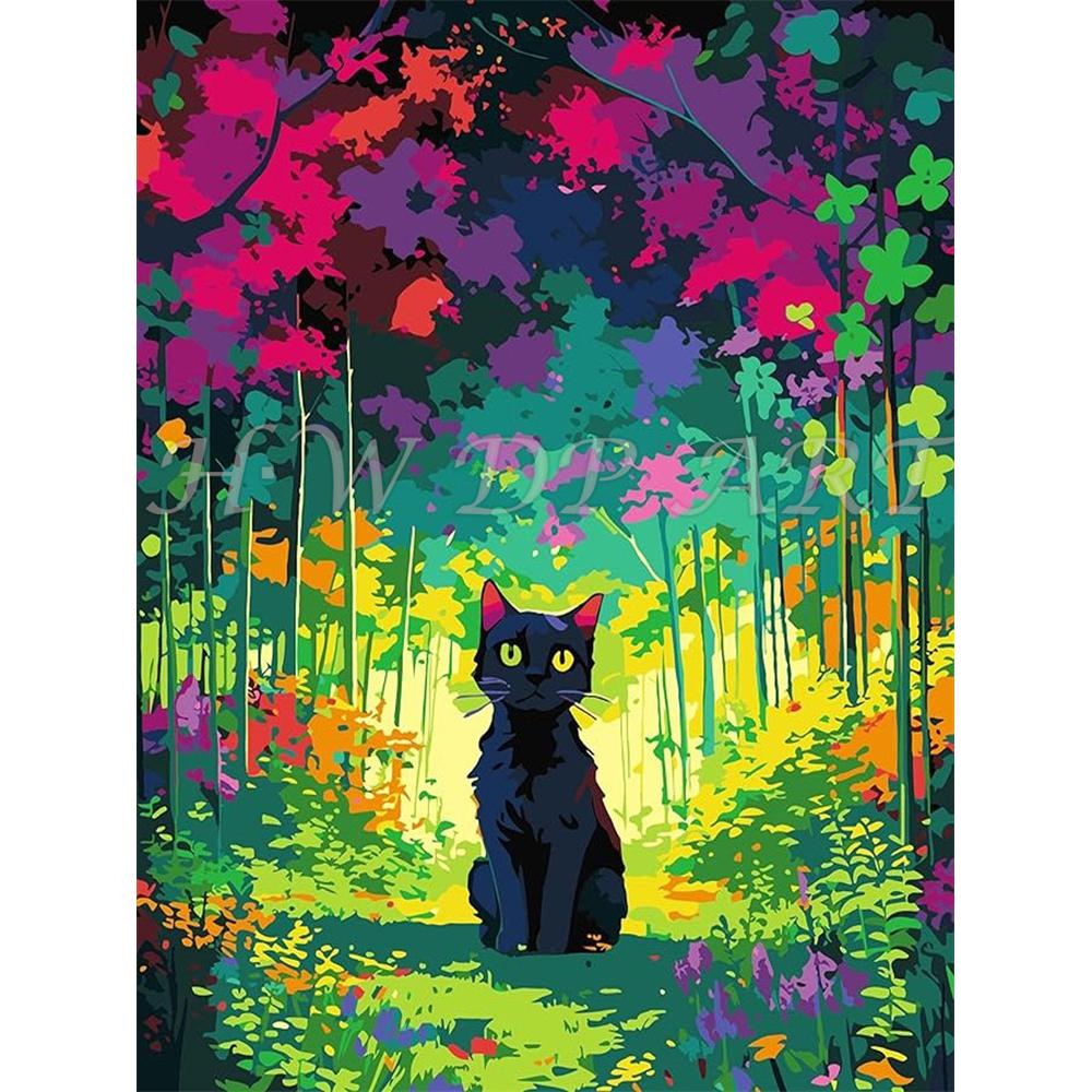 Diamond Painting Kits Black Cat Round Diamond Embroidery Gem Cross Stitch Crystal Diamond Art Fairy Dust Decor
