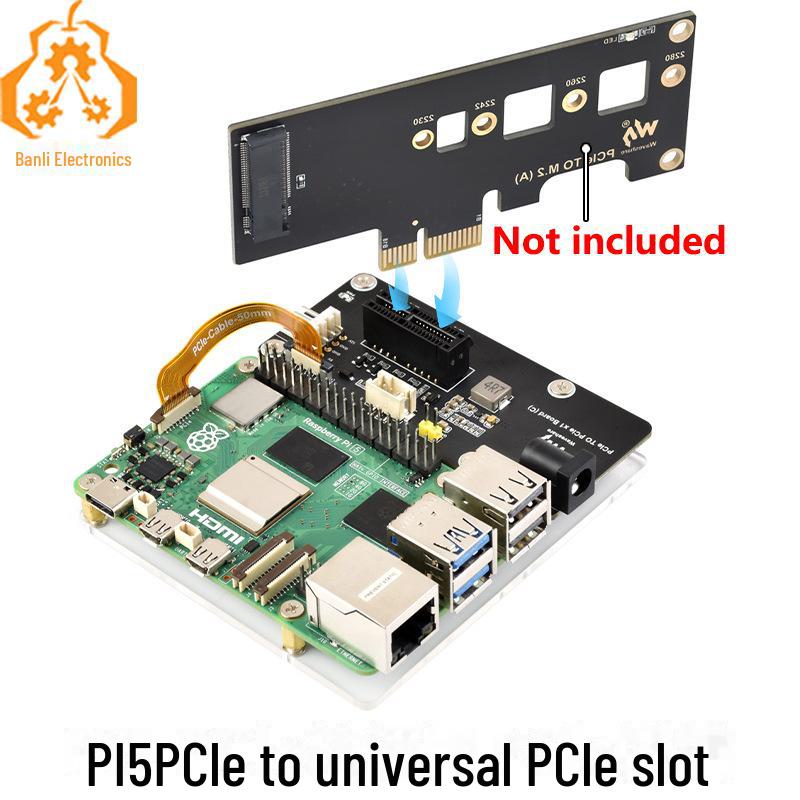 

Raspberry Pi 5 PCIe FFC to Standard PCIe x1 Slot Expansion Board - Compatible with Various PCIe Expansions