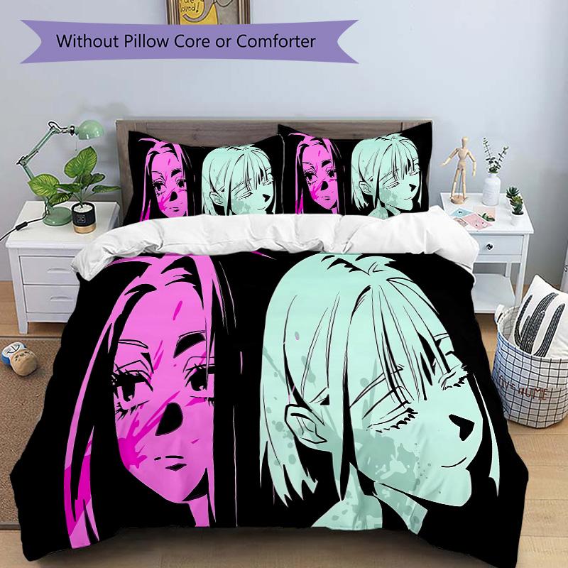 Colorful Contrast Faces Print 3Pcs Bedding Setduvet Cover With 2 Bedropillowcase Home Birthday Gift