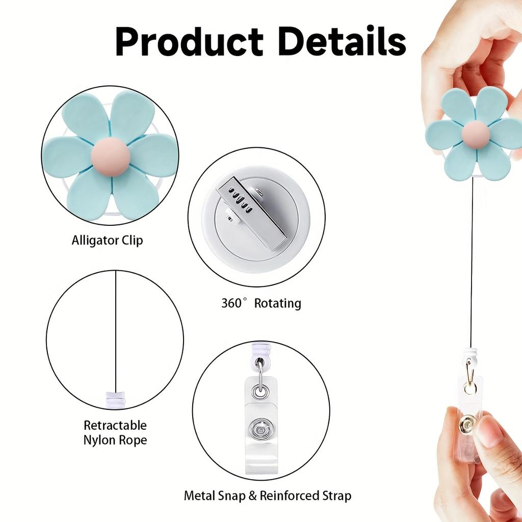 2D 1pc Colorful Flower Pull Tab Retractable Badge Reel for Doctors, Nurses, Students, Office Use, ID Holder