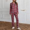 Europäische und amerikanische Pyjamas Damen Herbst und Winter Weihnachten Rot kariert Langarm Hose Zweiteiler Loungewear Pyjamas