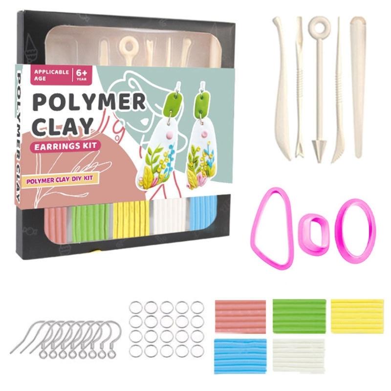 40Pcs Clay Jewelry Making Set with 5 Color Soft Clay, Sculpting Modelling Tool Clay Cutter, Earring Hooks for Artist Kid
