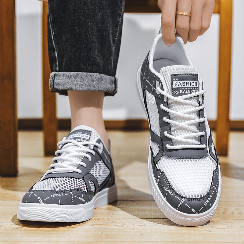Men’s Sports Shoes Casual Skateboard Shoes Summer Breathable Student Grey Running Sneakers Plus Size