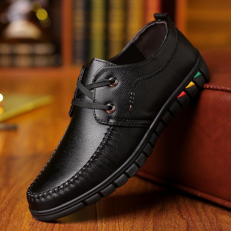 

Мужские деловые кожаные туфли Spot 2025 года, новые дышащие мужские туфли с низким верхом и мягкой подошвой, повседневные туфли с мягкими носками 38 чёрный