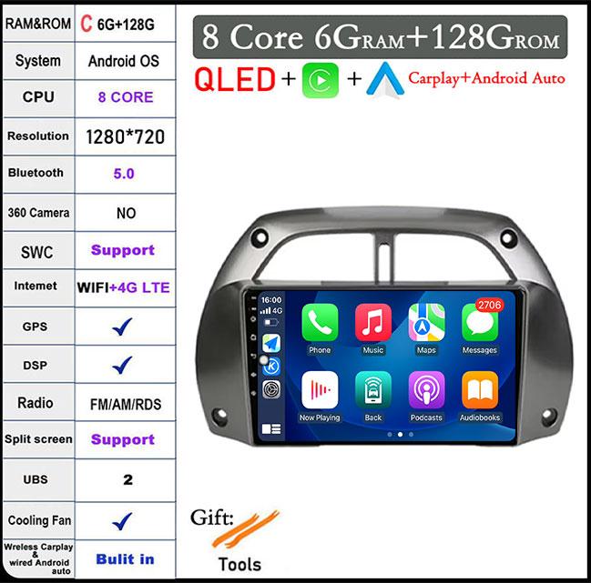 For Toyota RAV4 Rav 4 2001-2006 Android 14 IPS/QLED Car Radio Multimedia Video Player Auto Audio Stereo GPS Carplay