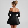 Giyu Sexy Mini Krátké Šaty Dámské Podzimní Krajka Patchwork Dlouhý rukáv Bez ramen Šaty bez zad Elegantní klubový společenský župan