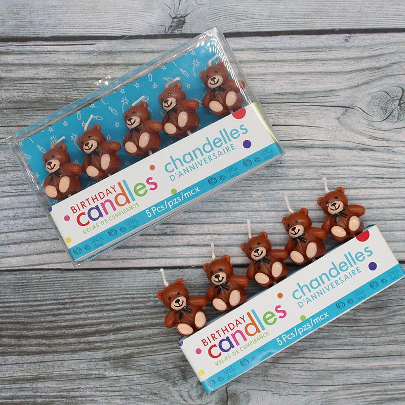 Ins Bear Candle Bow Tie Cartoon Cute Party Decoration Brown 5 Pack Cake Candle