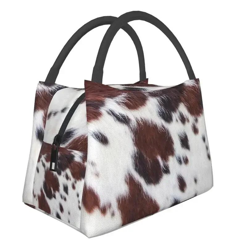 Custom 3D Printing Brown Checkered Cowhide Patche Lunch Bag Women Cooler Thermal Insulated Lunch Boxes for Office Travel