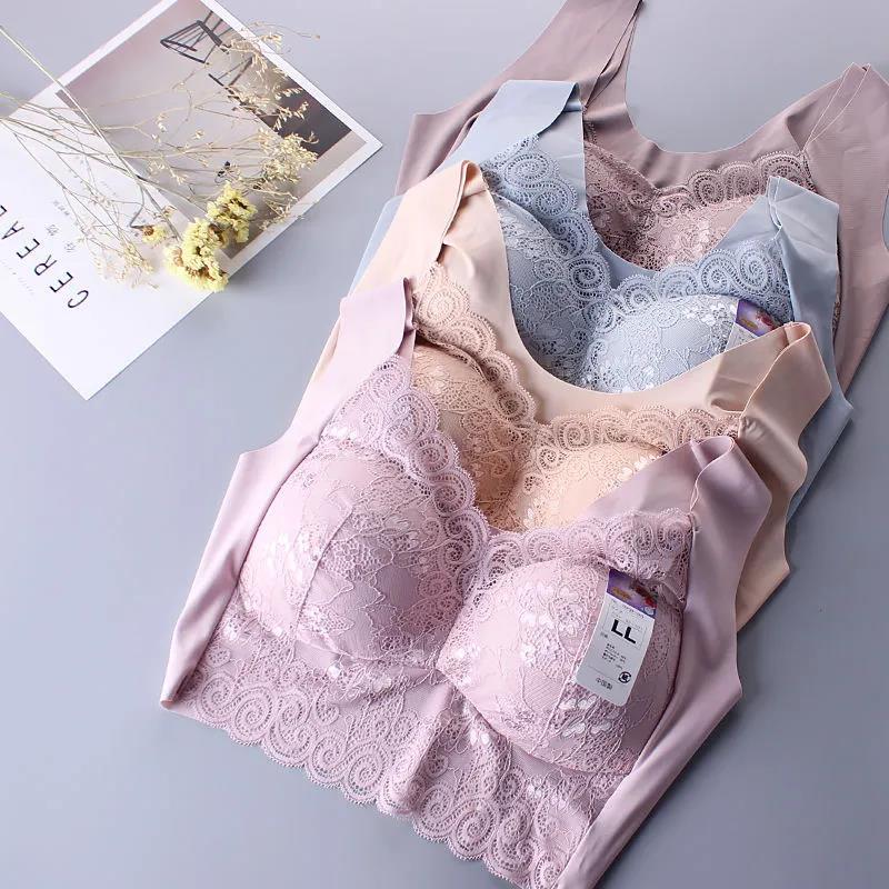 Large Size Lace Beautiful Back Without Steel Ring Women's Underwear High-elastic Light-weight Sleep Vest-style Plus Size Bra