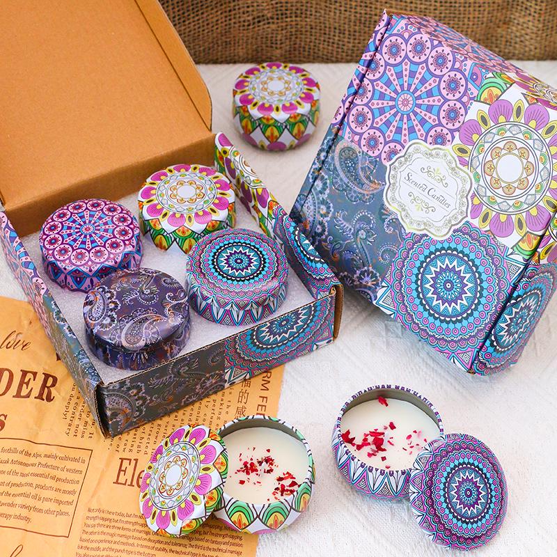 Ethnic Style Dried Flower Aroma Candle Set - Long-lasting, Smokeless Home Souvenir Gift