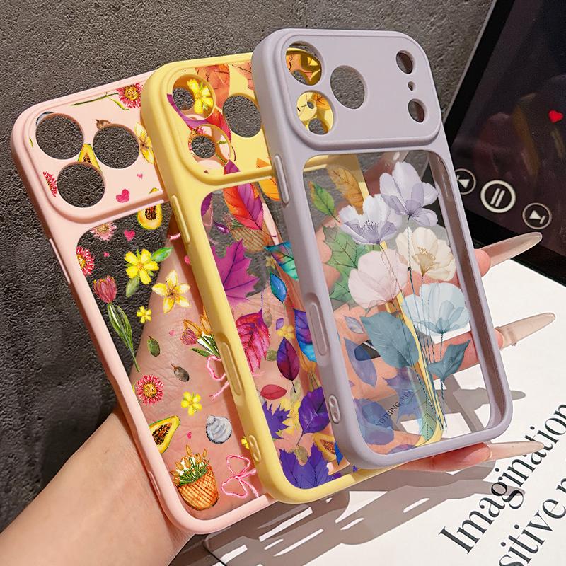 White Flowers Print Case For iPhone 17 Pro Max For iPhone 16 15 14 13 Pro Max Luxury Hybrid TPU+PC Clear Back Hard Cover