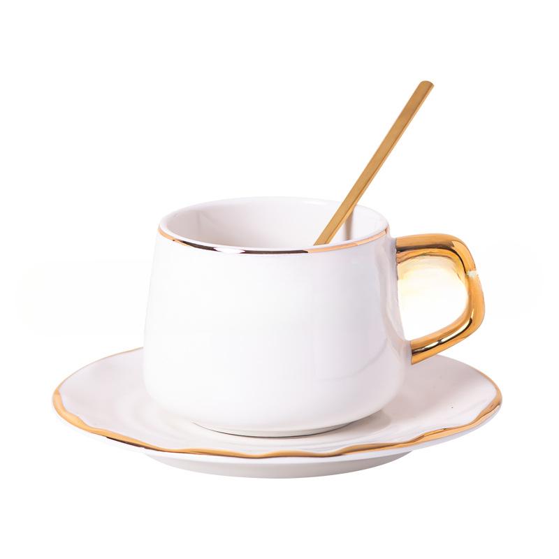 European Coffee Cup Saucer Set Hand Painted Golden Flower Tea Cup Light Luxury Afternoon Tea Cup Ceramic Cup Gift