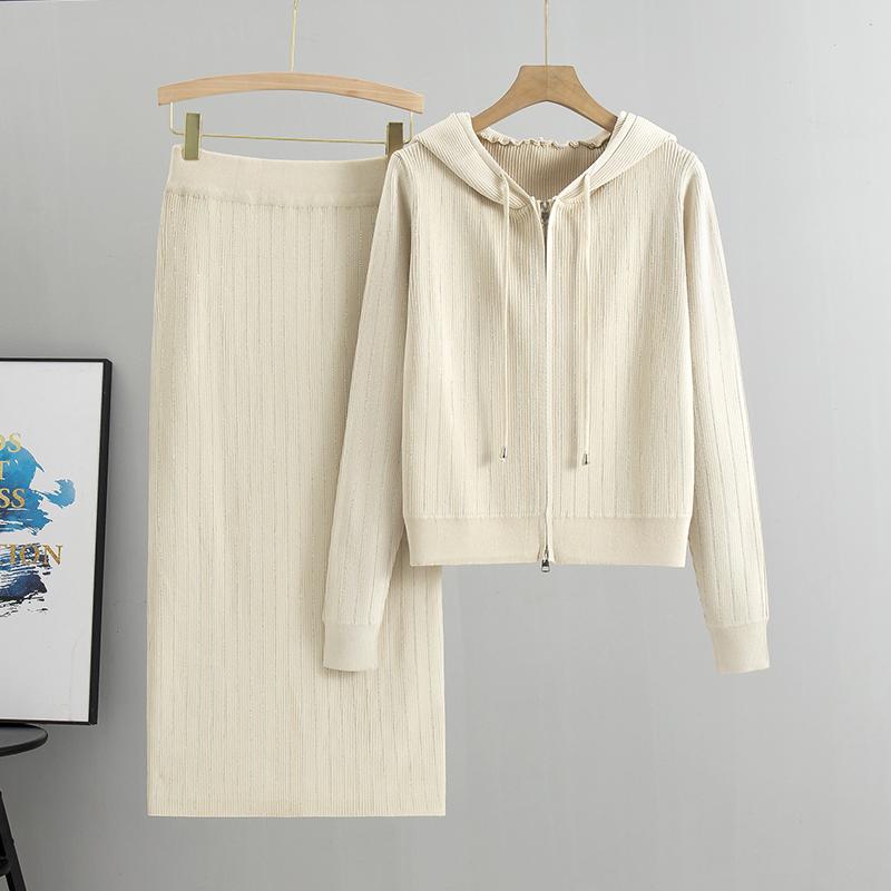 Women's Knitted Cardigan High Waisted Buttocks Wrapped  Skirt 2 Piece Suits Luxury Diamond Fashion Sets