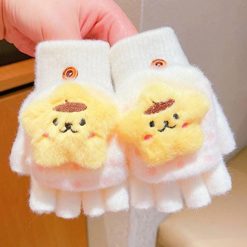 

Милые зимние перчатки-трансформеры с откидным верхом для девочек Sanrio - Теплые, ветрозащитные, пятипалые 3-12 years