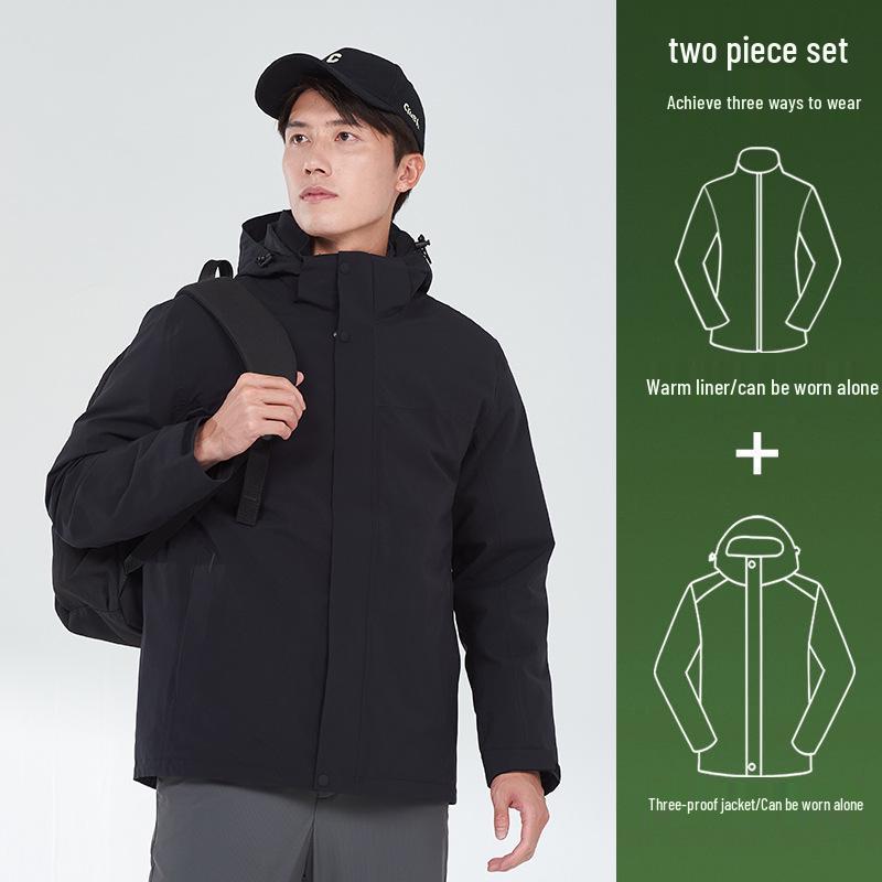 Op maat Gemaakte Winddichte en Waterdichte Heren 3-in-1 Outdoor Jas met Logo Bedrukking voor Bedrijfs- en Teamkleding