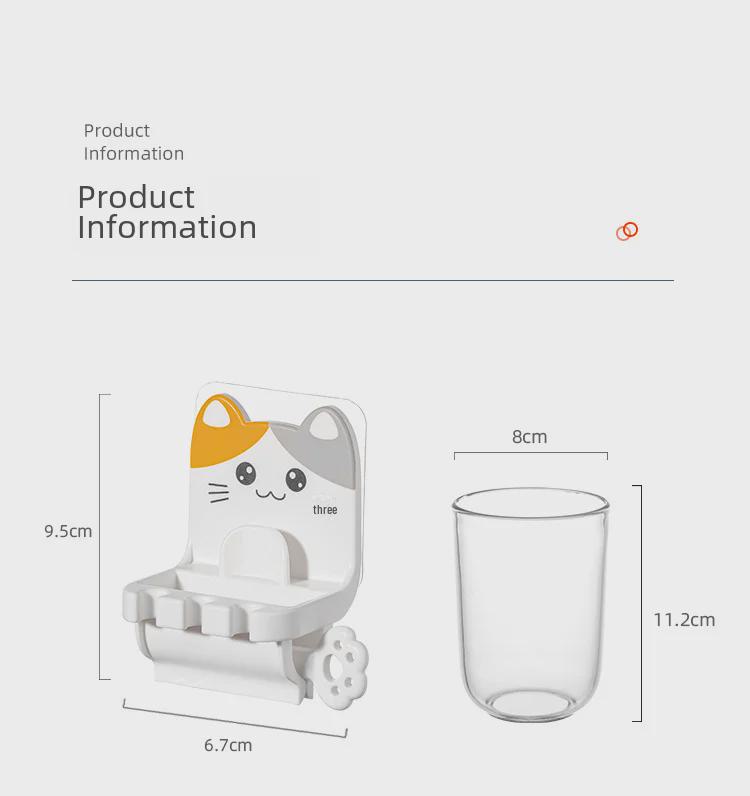 Cartoon Adhesive Wall-Mounted Toothbrush Holder & Drain Rack