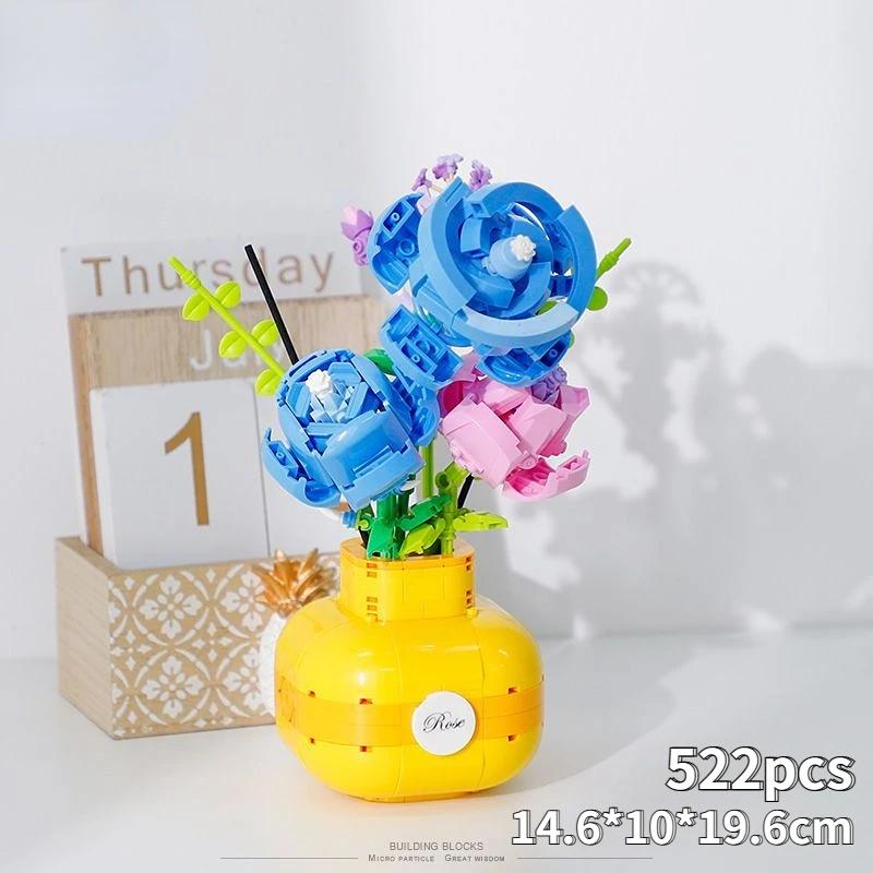 New Flower Bouquet with Vase Compatible Building Blocks Sunflowers Adult Assembled Flower Pots New Year Room New Year Decoration