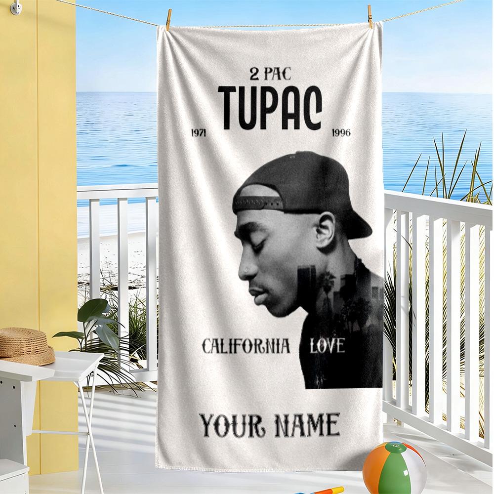 2pac Customizable Name Beach Towel High Absorbency & Quick-Dry For Beach Bathroom Outdoor Swimming Pool Camping Picnic Yoga Diving Vacation Accessorie