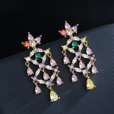Colorful Flower Earrings Popular In Europe and The United States with Copper Micro Enchased Zircon Womens Flower Earrings