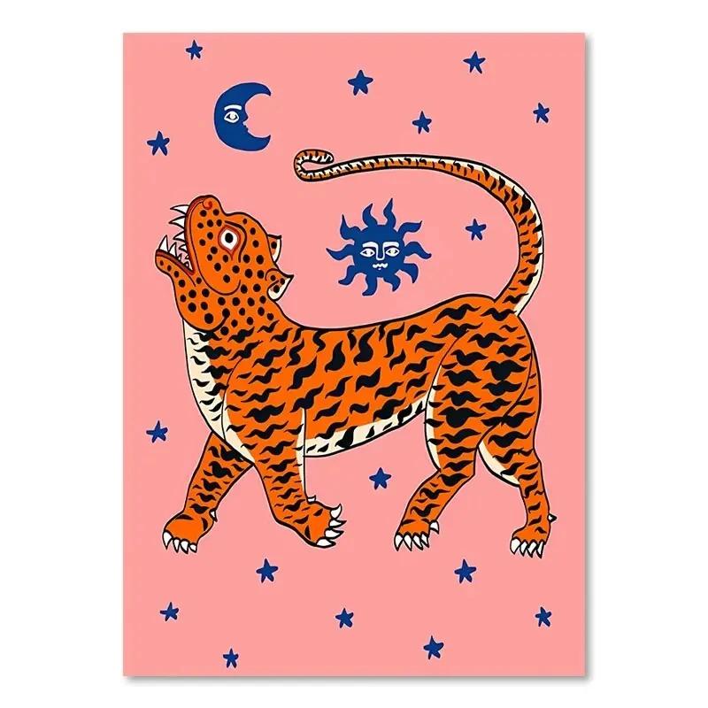 Buntes Abstraktes Poster Tiger Leopard Schlange Tropischer Dschungel Leinwandbild und Drucke Wandkunst Bilder Wohnzimmer Dekoration