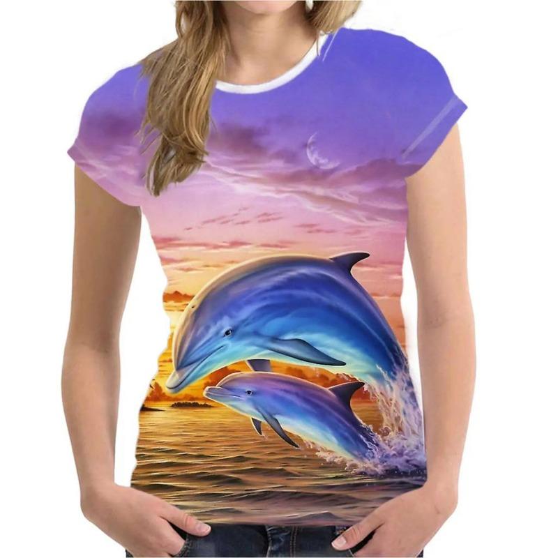 Women's T Shirt Dolphin Animal 3D Print Tee Summer Fashion Casual O-Neck Short Sleeve T-Shirts Y2k Tops Harajuku Female Clothing
